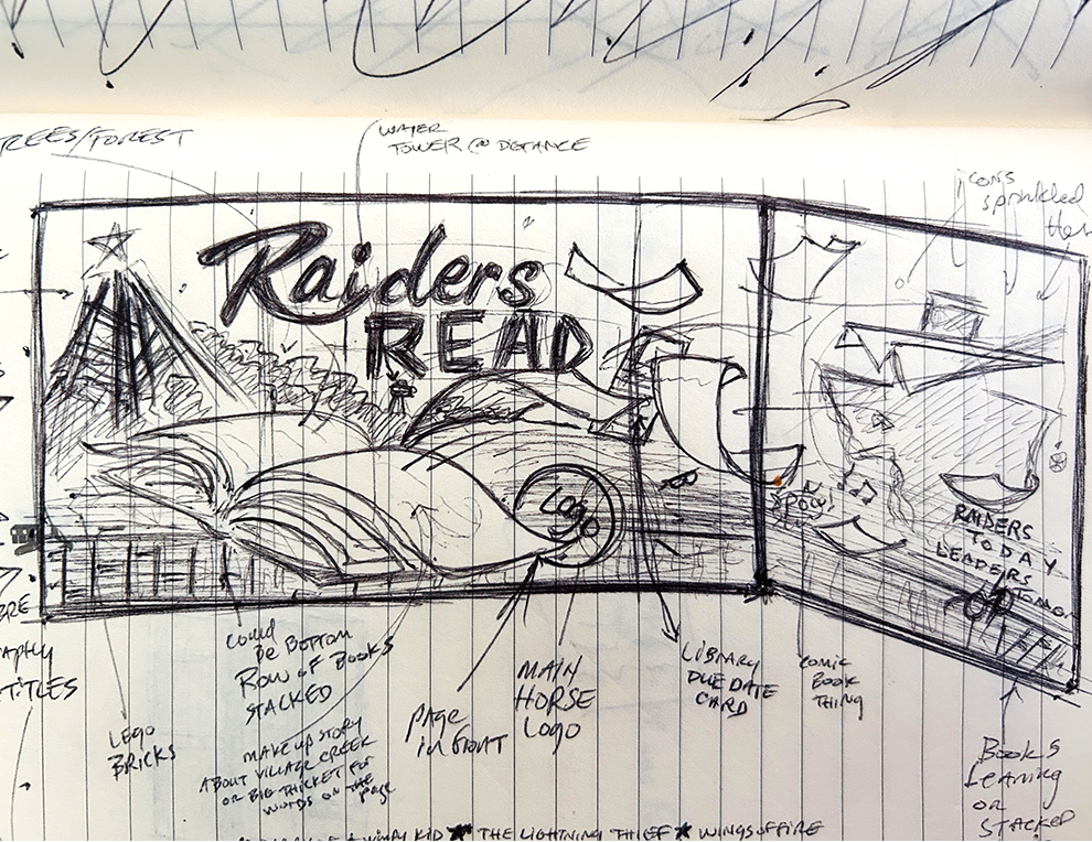 The original sketch of the mural art from our first brainstorm